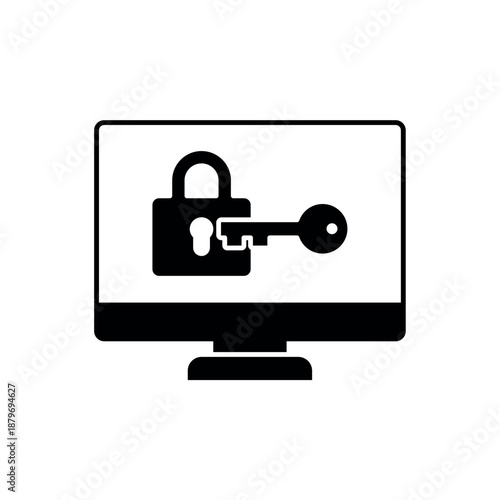 Icon a Permission access with computer and key lock, isolated against a clean background.