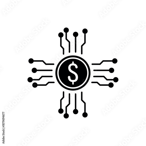 Icon a DeFi central dollar with circuit radiation, isolated against a clean background.
