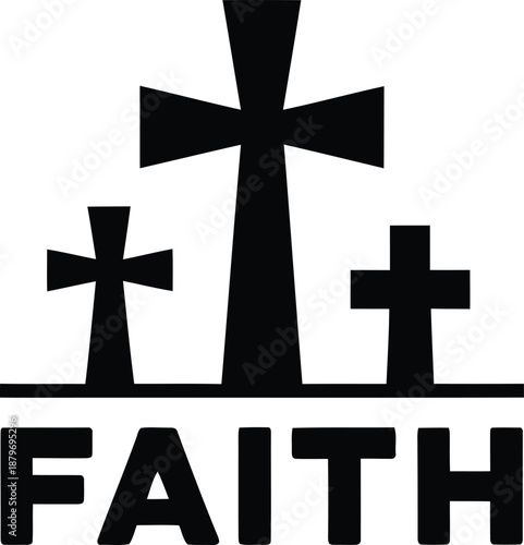 Three Cross Faith Christian Typography Symbol in Black and White