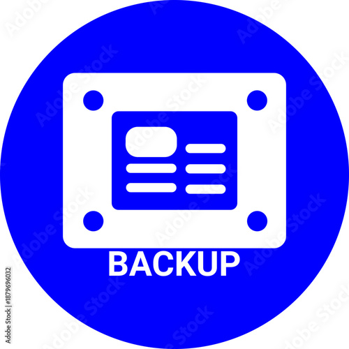 Backup Device Icon Featuring White Hard Drive Symbol and Bold Label for Data Protection and Storage Design