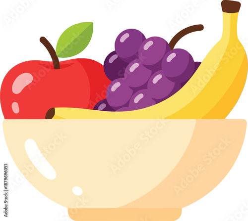 A vibrant bowl brimming with fresh and nutritious apple, grapes, and banana for a healthy snack