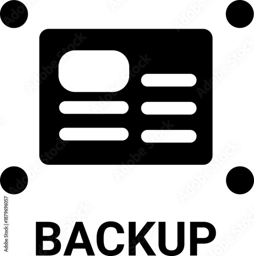 Backup Layout Icon Featuring Black Document Symbol with Corner Dots for Data Security and Storage Design