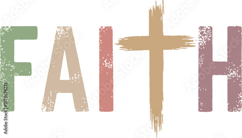 Faith Christian Typography with Cross Letter in Soft Pastel Colors