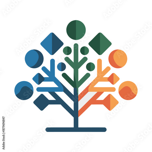 Colorful Tree with Shapes and Geometric Design Elements