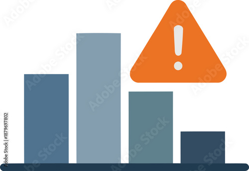 Warning sign over declining bar chart indicating financial risk