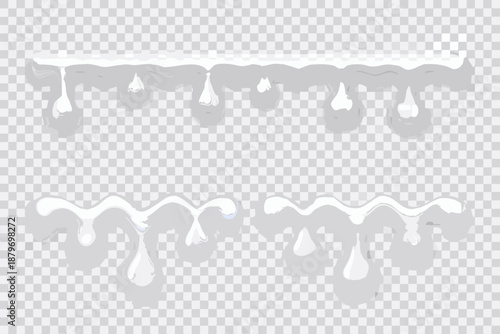 Realistic dripping paint or milk splashes on transparent background