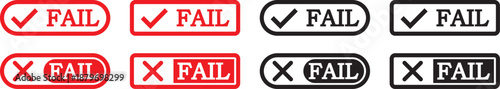 pass and fail icon set. Green check mark and red cross icons. Approve and reject web interface element vector illustration. pass fail icon set. Includes tick symbols in green and cross symbols
