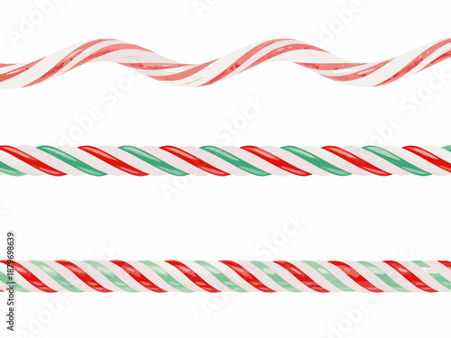 Striped candy canes red white and green holiday sweets isolated on white