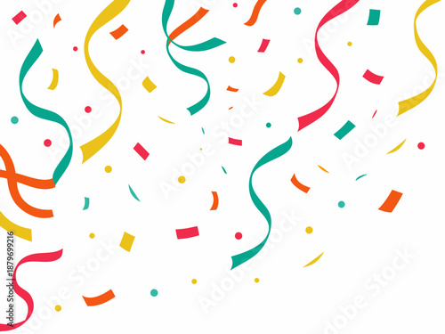 colorful confetti and ribbons on white background for celebration