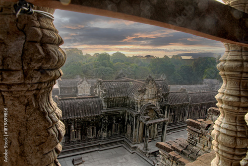 Angkor, Cambodia. Views from inside and outside the Angkor Wat temple.