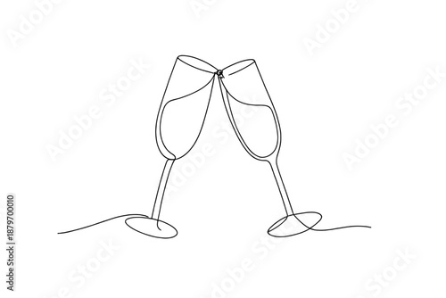 Elegant Champagne Toast. Elegant champagne cheers scene. Minimalistic one-line drawing refined champagne