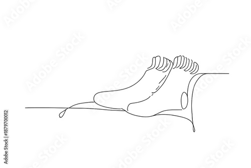 Minimalist Hygge Socks. Hygge wool socks on couch. Minimalistic one-line drawing hygge-inspired wool socks