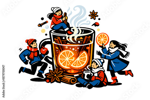 Winter Cider Glow. Winter Cider Glow. Apple cider glowing softly against a dark background, orange slices