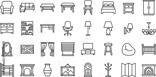 icon set of furniture and home decor