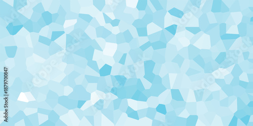 Abstract mosaic pattern with varying shades of light blue and white geometric shapes creating a cool, crystalline texture for backgrounds and design elements
