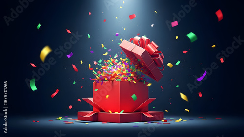 Surprise gift box celebration with confetti