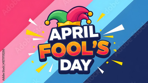 Vibrant april fools day graphic with jester hats