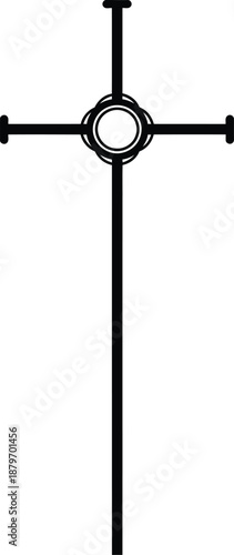 Minimal Christian Cross With Circular Center Isolated On White Background