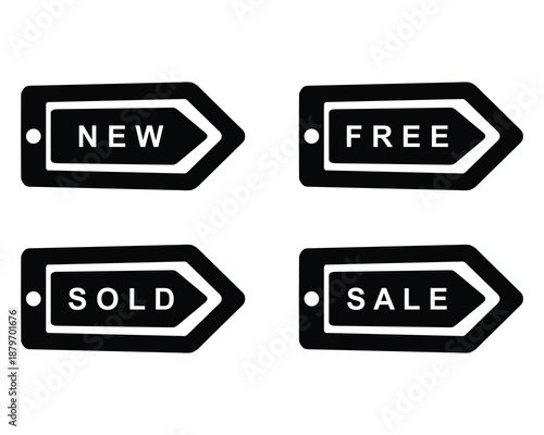 Shopping labels,  black isolated icons on a white background	