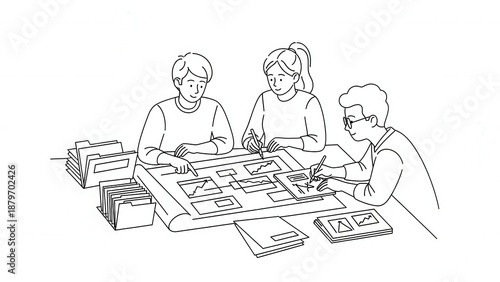 Teamwork Planning Session: Business Meeting with Charts and Documents