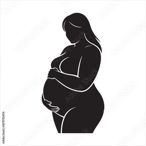 Silhouette of a pregnant woman, side view.