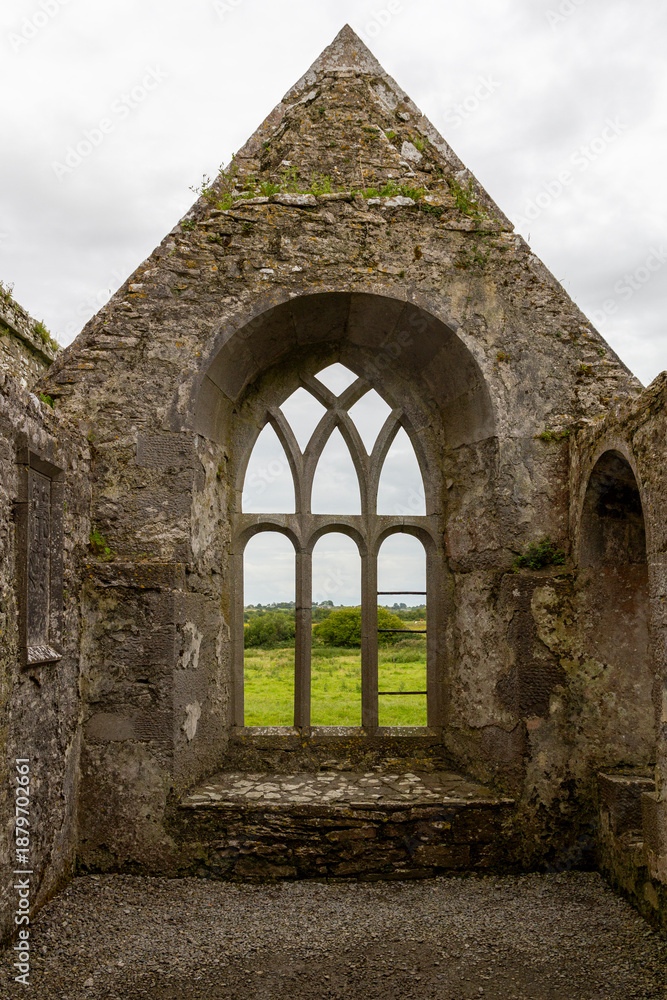Fototapeta premium detail view inside the famous ruin of Ross Errily Friary in the north of ireland, county Galway 