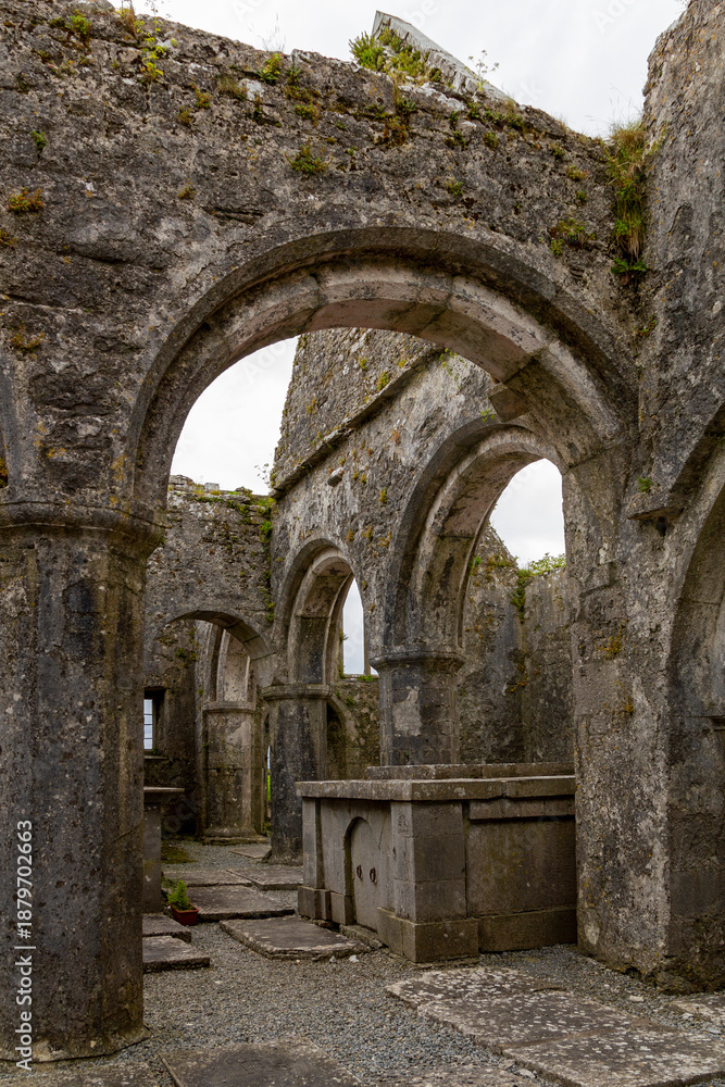 Obraz premium detail view inside the famous ruin of Ross Errily Friary in the north of ireland, county Galway 