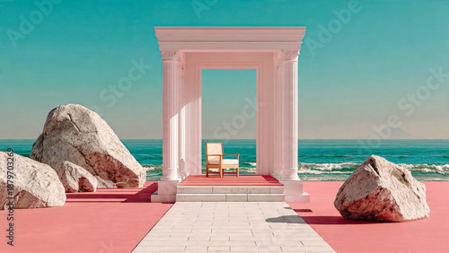 Arche en pierre blanche au bord de l'océan