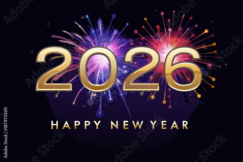 Golden 2026 new year celebration with vibrant fireworks and festive greetings
