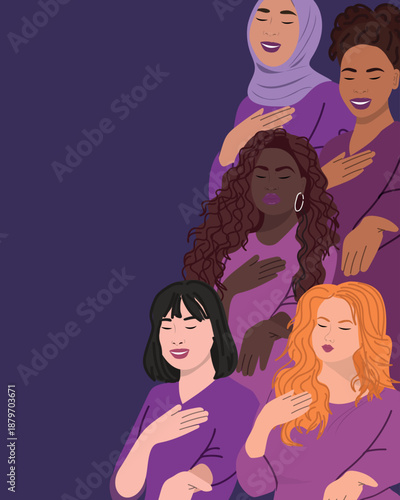 A group of beautiful women with different nationalities. Concept of woman, femininity, diversity, independence and equality. Women's History month 2026. Give to Gain concept