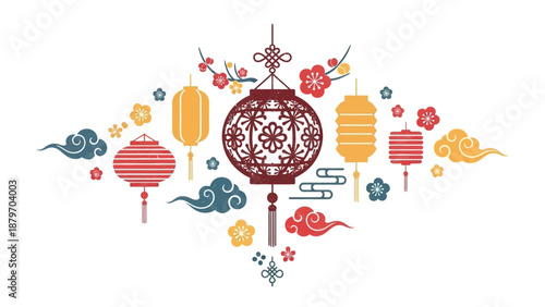 Chinese Lanterns and Decorative Elements.
