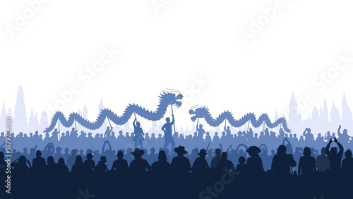 Dragon Dance Performance in Front of Crowd.