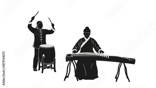 Traditional Musicians Playing Ancient Instruments Together.