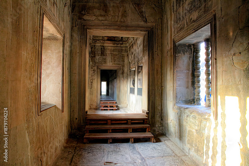 Angkor, Cambodia. Views from inside and outside the Angkor Wat temple.