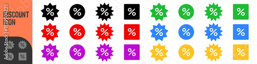Discount icon percent symbol. Sale badge, price tag, special offer sign with percentage symbol. Color icon set	