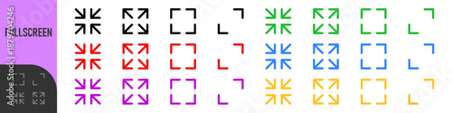 Expand, minimize and fullscreen icons with arrow and resize icons for navigation, expansion, and adjustment . Perfect for web, app interfaces. Color icon set	
