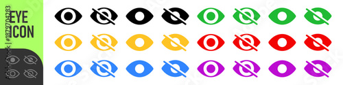 eye icon set. vision icon, see view icons - eyesight symbol - invisible eye hide icon, incognito icon no eye view hidden icon set. vision icon, unsee icons, color icon set	
