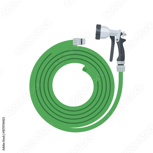 Coiled Green Garden Hose with Spray Nozzle