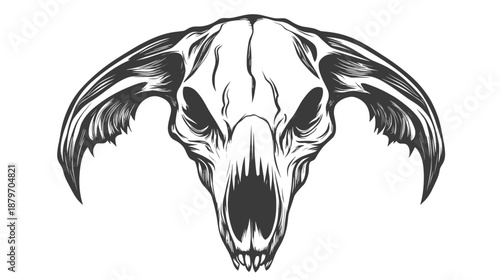 Black and White Animal Skull Illustration.