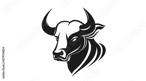 Black and White Bull Head Illustration 1.