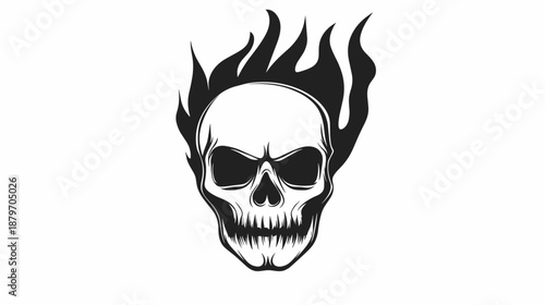 Black and White Flaming Skull Illustration.