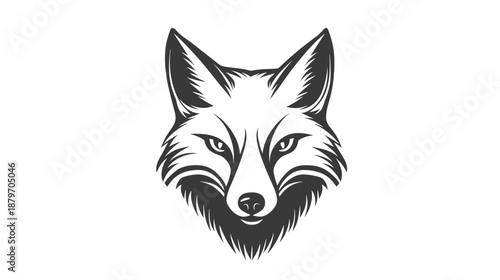Black and White Fox Head Illustration.