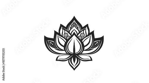 Black and White Lotus Flower Illustration 1.