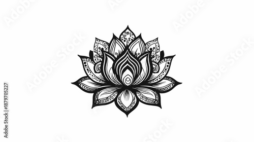 Black and White Lotus Flower Illustration.