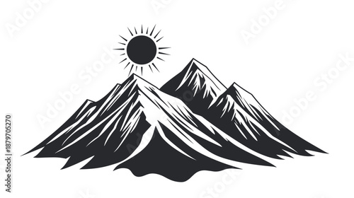 Black and White Mountain Landscape Illustration 1.