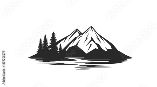 Black and White Mountain Landscape Illustration 2.