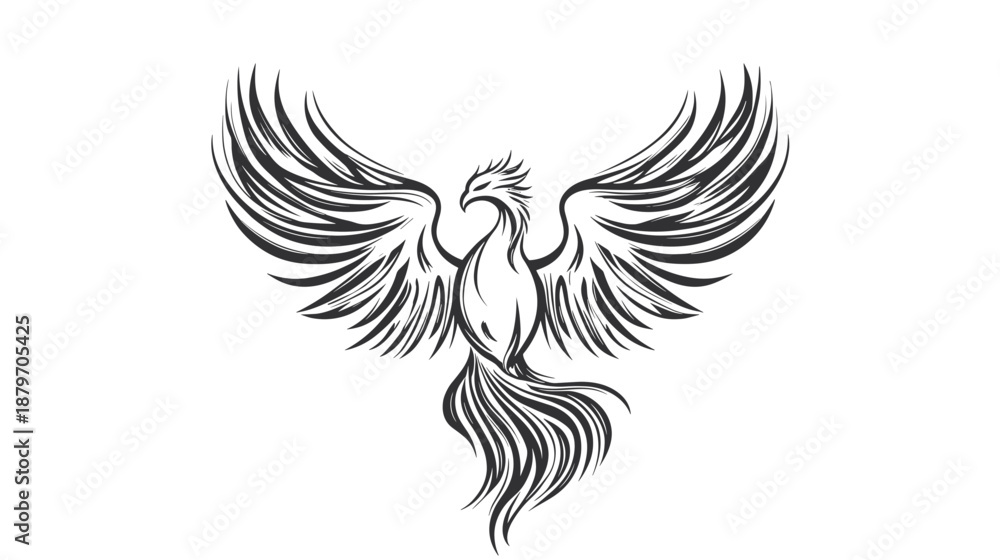 Obraz premium Black and White Phoenix Illustration Flying.