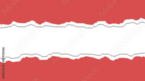 Realistic torn or ripped red paper with edges isolated on transparent background. Torn Paper in the middle with empty center perfect for stylish designs and mockup. Vector illustration.