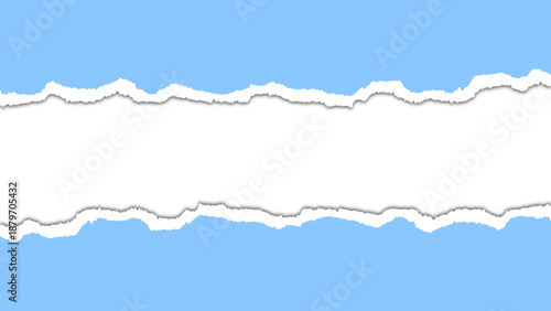 Realistic torn or ripped light blue paper with edges isolated on transparent background. Torn Paper in the middle with empty center perfect for stylish designs and mockup. Vector illustration.