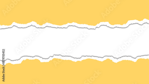 Realistic torn or ripped yellow paper with edges isolated on transparent background. Torn Paper in the middle with empty center perfect for stylish designs and mockup. Vector illustration.